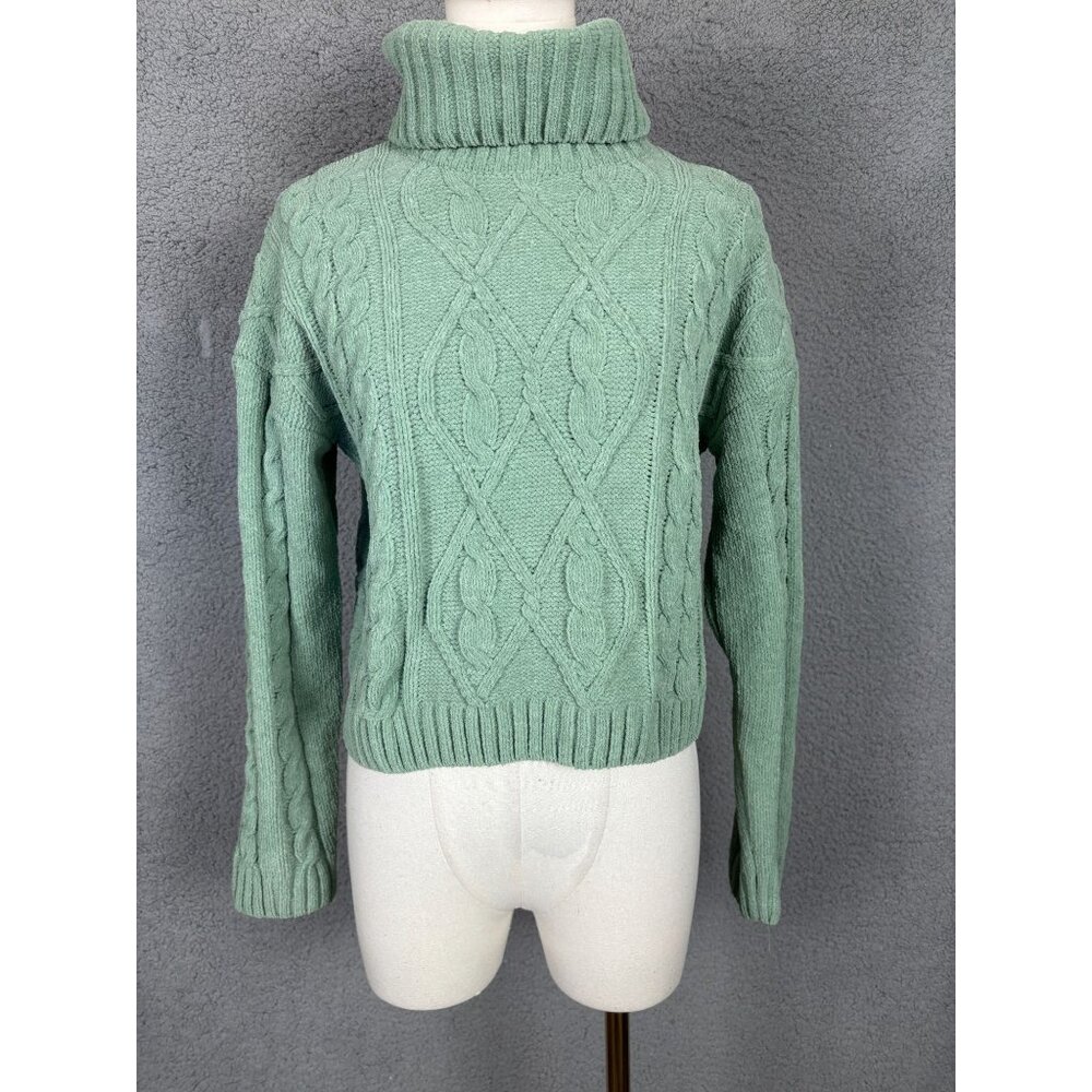 Hippie Rose Juniors' Irish Green Cable Knit Turtleneck Sweater Medium NWT's